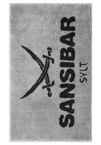 Sansibar Badematte mit Sansibar Logo Schriftzug, rutschhemmend beschichtet, Höhe 20 mm, fußbodenheizungsgeeignet, strapazierfähig, schnell trocknend, Polyacryl, 70x120 cm, silber/anthrazit