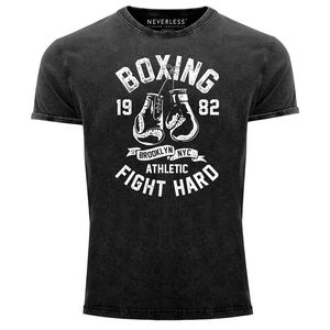 Herren Vintage Shirt boxen Boxing fight hard Brooklyn NYC Retro Motiv Sport Used Look Slim Fit Neverless® schwarz L