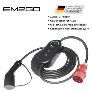 EM2GO AC Portable Charger, Take 11 KW, CEE rot 5,5m Typ 2 Kabel, 11kW/16A  CEE rot