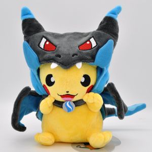 Pokemon Pikachu Plüschtier mit Mega Glurak Y Umhang Pikazard Kuscheltier Kleiner blauer Hut Eröffnung Pikachu 23cm