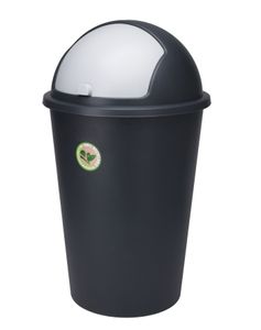 XXL Abfalleimer mit Schiebedeckel schwarz - 50 L - Runder Mülleimer mit Kuppel Deckel recycelbar