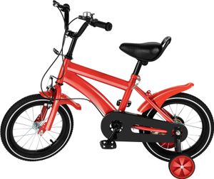 14 Zoll Kinderfahrrad Jungen & Mädchen Kinderfahrräder Kid Balance Stabilisatoren Stahl Anti-Rutsch Hilfsrad mit Stützräder Rot