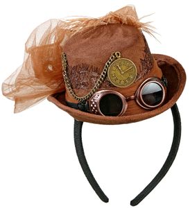 Steampunk Mini Zylinder Hut mit Brille | Braun