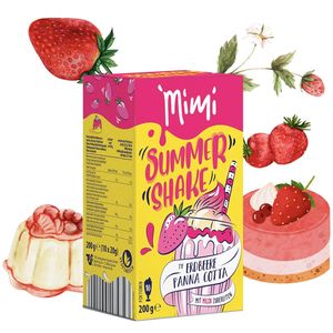 MIMI Sommer Shake Erdbeere Panna Cotta 200g á 10 Portionen - Erfrischendes Sommergetränk, Instant Getränkepulver kalt löslich. Ideal für Freizeit