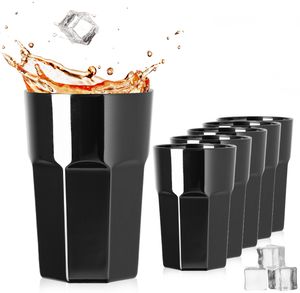 PLATINUX Schwarze Trinkgläser aus Glas Set 6Teilig 210ml(max.270ml) Wassergläser Saftglas Allzweckgläser Pokal stapelbar