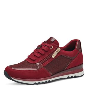 MARCO TOZZI Damen Sneaker Halbschuh Schnürer Glitzer Reißverschluss 2-23749-41, Größe:39 EU, Farbe:Rot