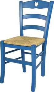 t m c s Tommychairs - Stuhl CUORE für Küche und Esszimmer, robuste Struktur aus Buchenholz, in Anilinfarbe Blau lackiert und Sitzfläche aus Stroh