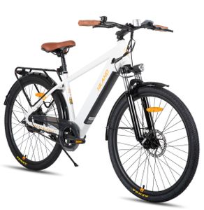 Hiland 26 Zoll 250W Elektro-Mountainbike, 36V 7.8Ah Akku, Elektrofahrrad für Männer Frauen mit Lampe, Gepäckträger, Stoßdämpfende Vorderradgabel, Weiß