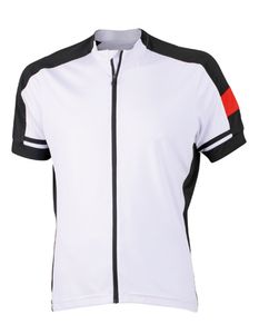 JN454 James+Nicholson Herren Bike T-Shirt Fahrradshirt 1/2-Arm, durchgehender Reißverschluss + Regenponcho gratis, Größe:XXL, Farbe:White