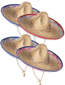 Sombrero Stroh-Hut Mexiko-Strohhut mit Stickerei beige-pink-blau