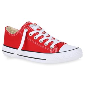 Mytrendshoe Damen Sneakers Freizeit Schuhe Stoffschuhe Sportschuhe 815215, Farbe: Rot, Größe: 41