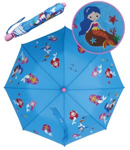 HECKBO® Magic Kinder Farbwechsel Regenschirm Meerjungfrau Mermaid - Wechselt die Farbe bei Regen - Taschenschirm für Jungen und Mädchen - Ranzen Schirm Sonnenschirm für Schulkinder Kindergartenkinden