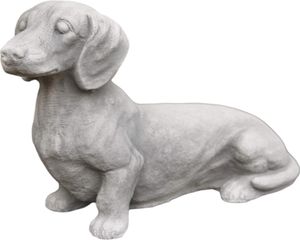 Dackel aus Steinguss für den Garten aus Steinguss, Frostfest Witterungsbeständig und Neu, 22cm Höhe, 15cm Breite, 40cm Tiefe, ca 7kg, PO-709