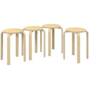 HOMCOM 4er-Set Hocker Stapelbar, Esszimmerhocker mit Rutschfester Matte, Multifunktional Sitzhocker für Esszimmer, Wohnzimmer, Natur