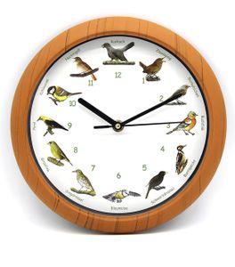 Vogelstimmen-Wanduhr mit 12 authentischen Vogelgesängen heimischer Vögel wie Kuckuck, Zaunkönig, Rotkehlchen u.v.m. - Nachts schlafen die Vögel.