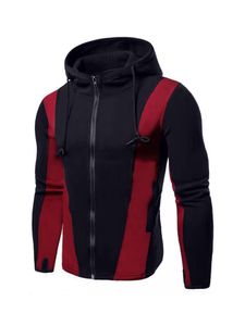 Herren Kapuzenhals Neck Sweatshirt Herbst Pullover Farbblock Fleece Hoodies, Farbe: Schwarz Rot, Größe: M