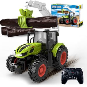 Traktor Spielzeug ab 2 3 4 Jahre, Ferngesteuerter Traktor Ferngesteuert, Bauernhof Spielzeug ab 2 3 Jahre, Rc Traktor mit Holzgreifer und 3 Baumstämme