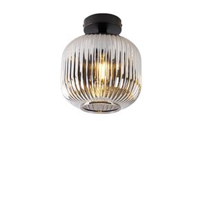 QAZQA - Art Deco Art Deco Deckenleuchte I Deckenlampe I Lampe I Leuchte schwarz mit Rauchglas - Karel I Wohnzimmer I Schlafzimmer - Rund - LED geeignet E27