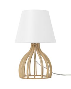 BELIANI Tischlampe Weiß Holz 36 cm Stoffschirm Lampenfuß in Gitteroptik Kabel mit Schalter Landhausstil