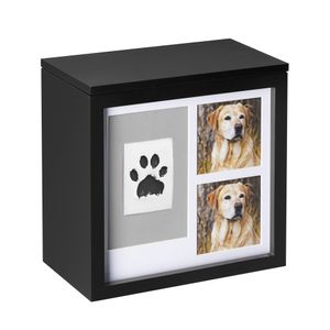 Navaris Urne für Hund oder Katze - Tierurne inkl. Platz für 2 Fotos und Pfotenabdruck - Hundeurne Katzenurne - Tierurnen Box in Schwarz