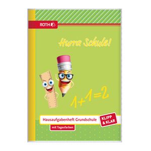 ROTH Klipp&Klar Hausaufgabenheft Hurra Schule - A5 mit Tagesfarben, Grundschulaufgabenheft mit Umschlag