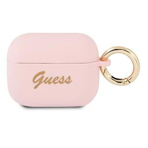 Guess GUAPSSSI Vintage Script puzdro pre Apple AirPods Pro, ružové/silikónové
