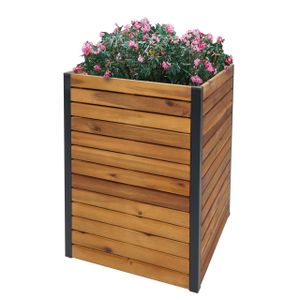 Pflanzkasten HWC-L23, Hochbeet Blumenkasten, Outdoor Akazie Holz FSC®-zertifiziert Aluminium  60x42x42cm braun