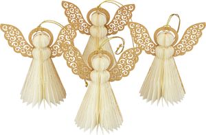 Papierengel Weihnachtsengel Deko Set 4er Weiß Gold H12cm Christbaumschmuck Advent Tischdekoration