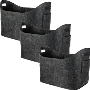 Schramm® Kaminholztasche grau aus Filz Holzkorb ca. 53 x 40x 30 cm wählbar 1, 2 oder 3 Stück Filzkorb Zeitungskorb Filztaschen , Größe:3 Stück