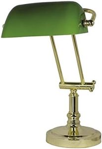 Bankerlampe aus Messing mit grünem Glasschirm