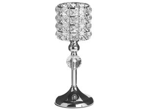BELIANI Kerzenständer Silber 13 x 33 cm Glas und Metall Hohe Glasschale mit dekorativen Kristallen Glamour