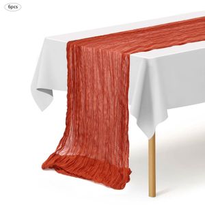 6 Stück Seihtuch-Tischläufer 4 m  rost-rot Boho-Gaze-Tischläufer halbtransparenter Stoff für Hochzeit, Dekoration, Garten, Geburtstagsparty
