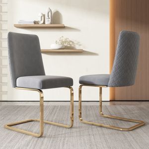 Konzolové židle Flieks sada 2 kusů, jídelní židle se zlatými kovovými nohami, čalouněné židle se sametovým potahem, kuchyňské židle, židle do obývacího pokoje, šedá barva