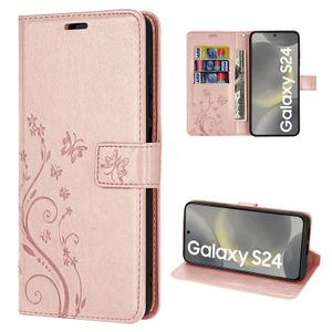 betterfon Klapphülle für Samsung Galaxy S24 - Handyhülle mit Kunstleder - Schutzhülle mit Kartenfächern - Blumendesign