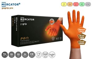 Mercator GoGrip-Pro Nitril Handschuhe mit Diamanttextur Farbe: Orange Unisexgröße: L Verkaufseinheit (VKE): 1 Spenderbox
