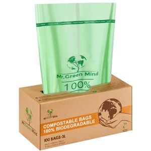Mr. Green Mind kompostierbare müllbeutel  2/3 Liter 100 Stück - 100 % kompostierbare Müllsäcke – Inkl. Spender