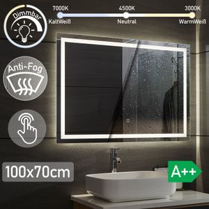 Aquamarin® LED Badspiegel - 100 x 70 cm, Beschlagfrei, Dimmbar, EEK A++, Energiesparend, mit Speicherfunktion - Badezimmerspiegel, LED Spiegel, Lichts