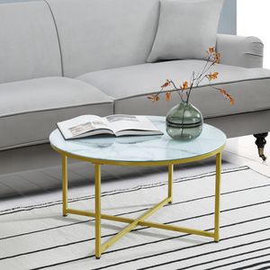 Konferenční stolek Uppvidinge Boční stolek 45x80cm Obývací stůl kulatý mramorový, bílý / zlatý