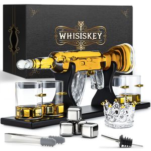Whisiskey - karafa na whisky - Rifle - 1000ML - kompletná sada na whisky - vrátane 4 kameňov z nehrdzavejúcej ocele, 4 pohárov na whisky, nálevky