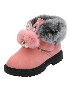 Mädchen Flauschige Kragenstiefel Fuzzy Winter Schuhe Komfort Plüschfutterstiefel Stiefel, Farbe: Rosa, Größe: 23.5