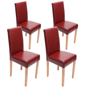4er-Set Esszimmerstuhl Stuhl Küchenstuhl Littau  Leder, rot helle Beine