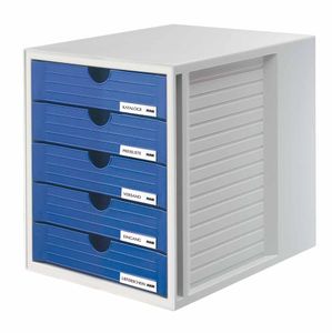 HAN Schubladenbox System-Box blau DIN C4 mit 5 Schubladen - A4