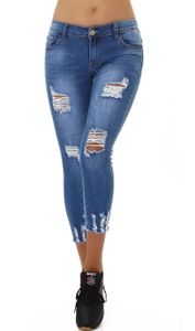 Destroyed 7/8 Skinny Hüft Jeans im Used-Look mit Risse, Farbe: Blau, Größe: 38