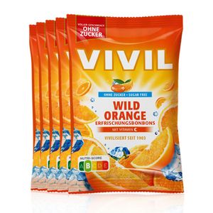 VIVIL Wild Orange Erfrischungsbonbons ohne Zucker | 5 Beutel x 120g