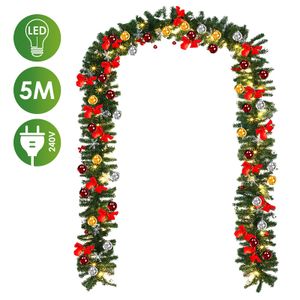 Fiqops 5m Weihnachtsgirlande mit Beleuchtung, Tannengirlande künstlich 100 LED warmweiß, IP44 Weihnachtskranz, Girlande Weihnachtsdeko für Weihnachten, Treppen, Kamine
