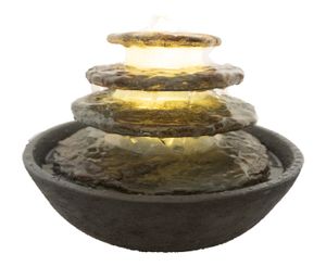 Dehner Zimmerbrunnen Hoku, Brunnen mit LED Beleuchtung, ca. Ø 24.5 cm, Höhe 16.5 cm, Polyresin, dunkelgrau