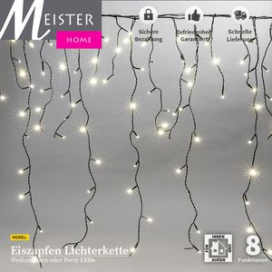 Meisterhome 800 LED Eisregen - 16m + 5m Zuleitung - mit Timer und 8 Beleuchtungsmodi - Eiszapfen Innen und Außen - Warmweiß