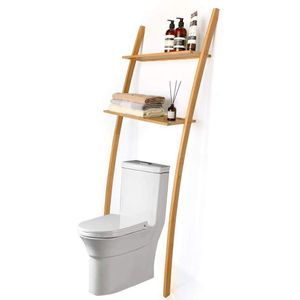 WAOHO Toaletná polička Polička na práčku Úspora miesta Kúpeľňová polička Bambusová kúpeľňová WC Polička do práčovne s 2 policami (plný bambus)