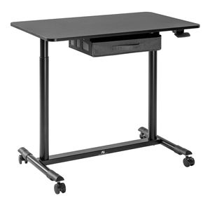 Sitz-Steh-Schreibtisch Pneumatisch Höhenverstellbarer Bürotisch mit Schublade und Rollen Ergonomischer Schreibtisch 91,5x56cm