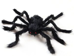 Obrovský falošný pavúk Lifelike Halloween Posable Black Soft Hairy Fake Spiders Scary Decorations for Yard Home (90cm )